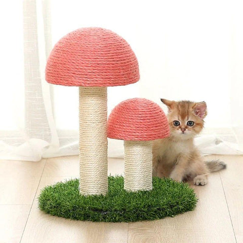 Cat mushroom scratching post made of sisal.